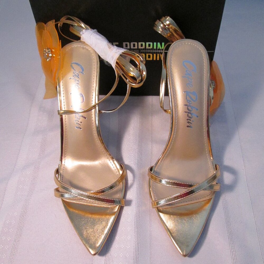 Cape Robbin Ahloaa Floral Strappy Heels Gold Sz 8.5 NIB - Picture 4 of 9